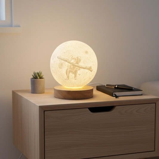 Personalised Moon Lamp with Wooden Base - USB Powered