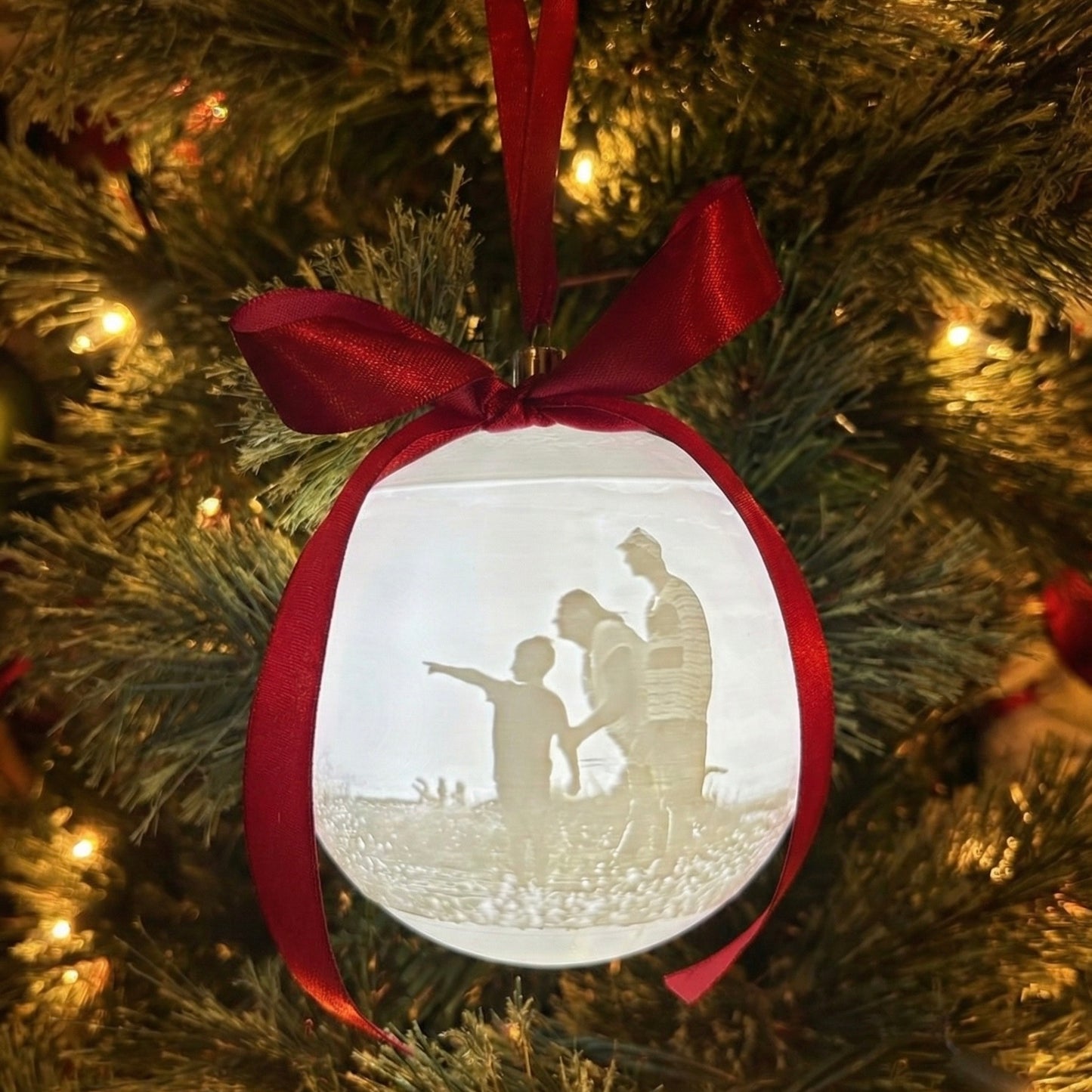 Personalised LED Christmas Bauble with Red Ribbon