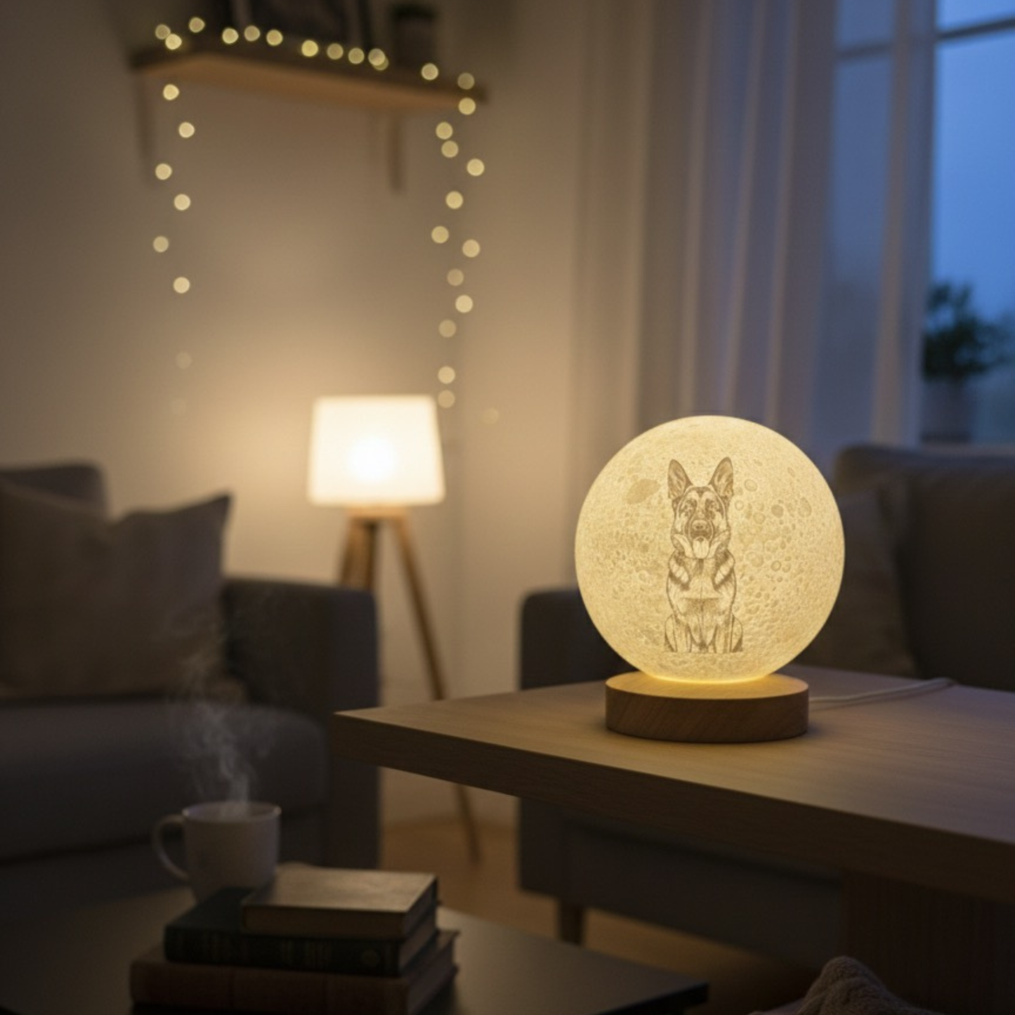 Personalised Moon Lamp with Wooden Base - USB Powered