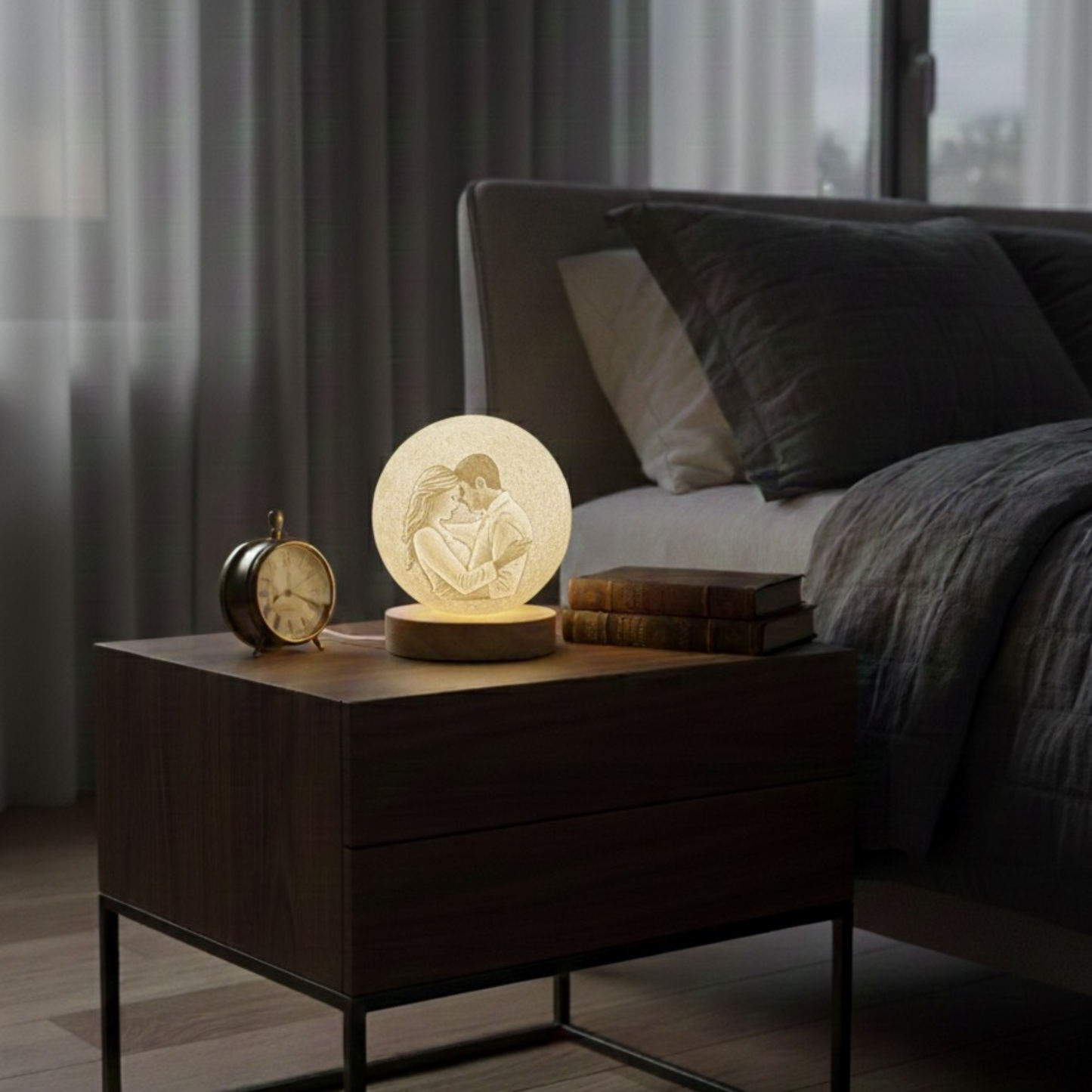 Personalised Moon Lamp with Wooden Base - USB Powered