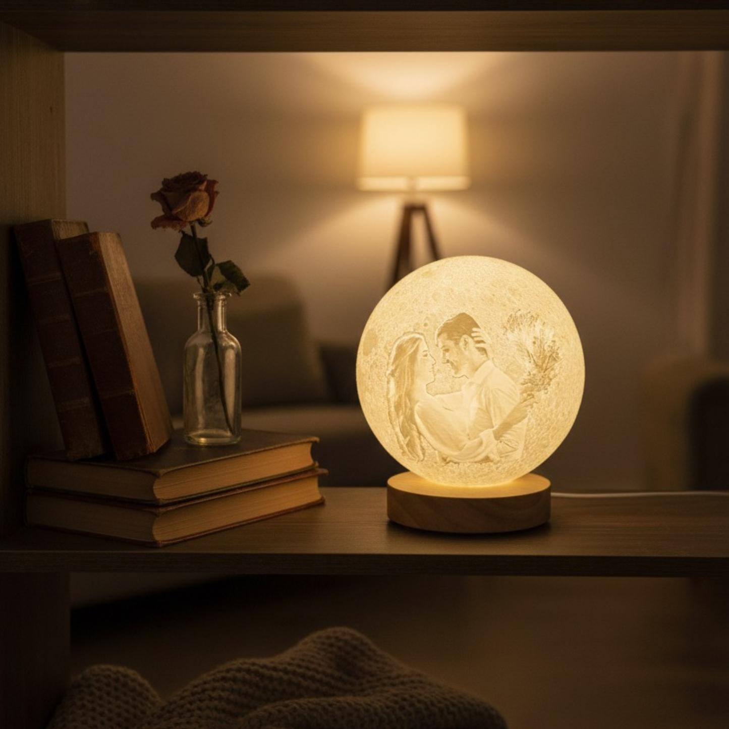 Personalised Moon Lamp with Wooden Base - USB Powered