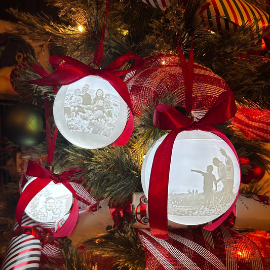 Personalised LED Christmas Bauble with Red Ribbon
