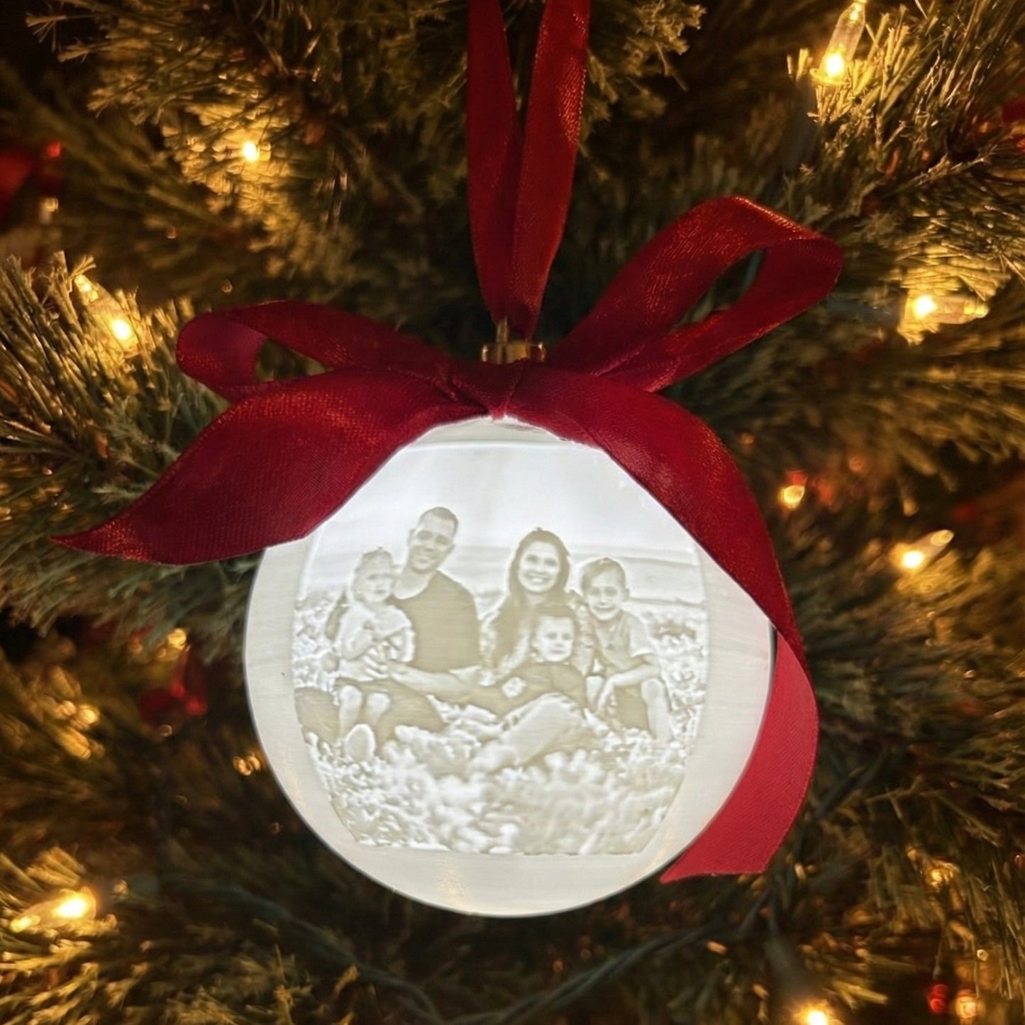 Personalised LED Christmas Bauble with Red Ribbon