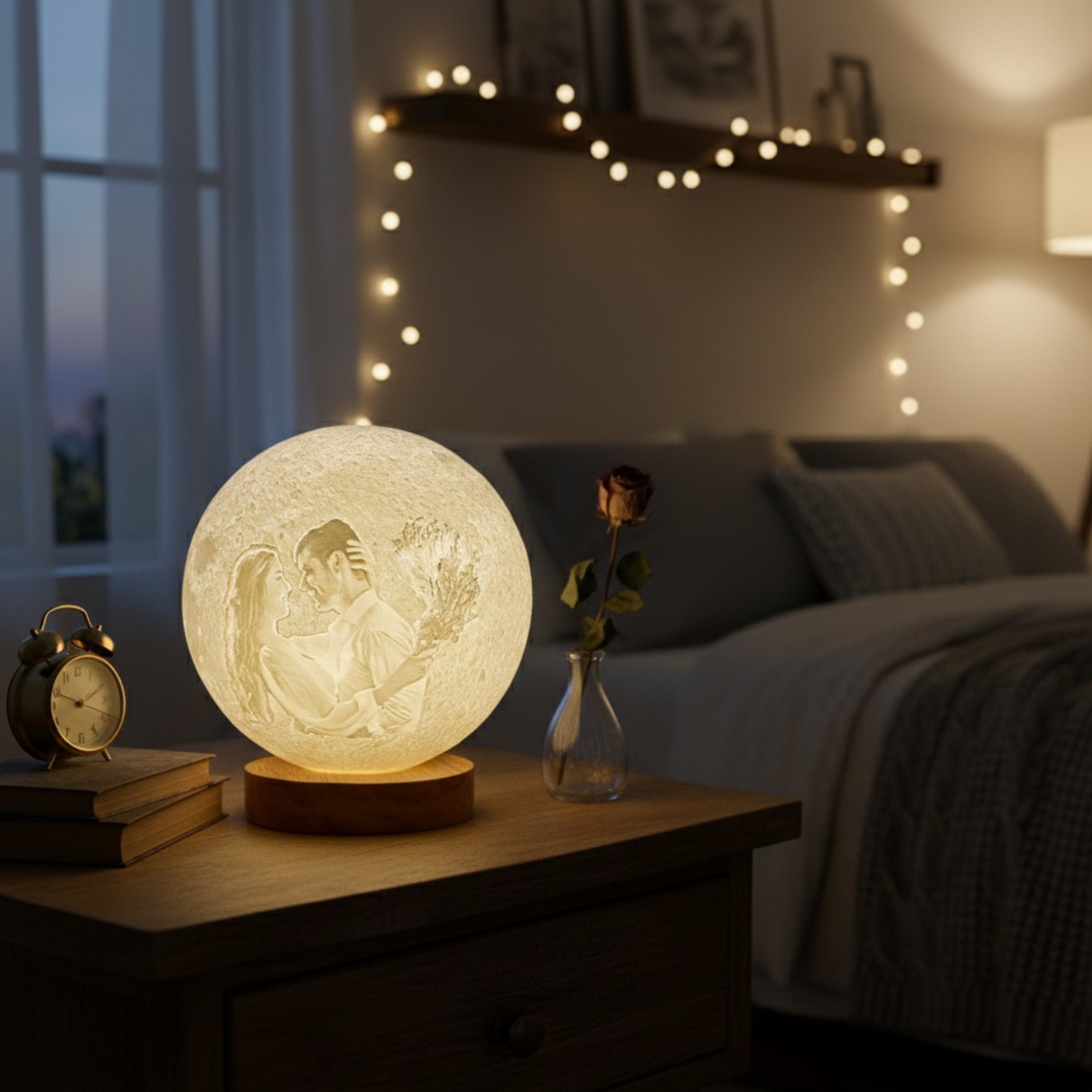 Personalised Moon Lamp with Wooden Base - USB Powered